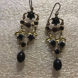 Elegant Black and Gold Floral Earrings